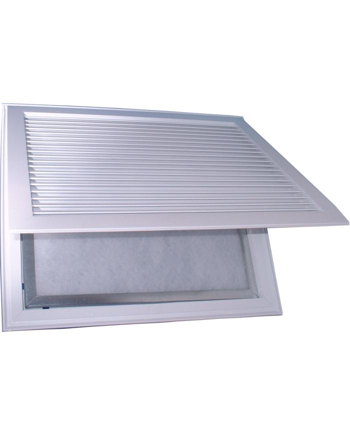 Grille de reprise avec porte filtre et charniére